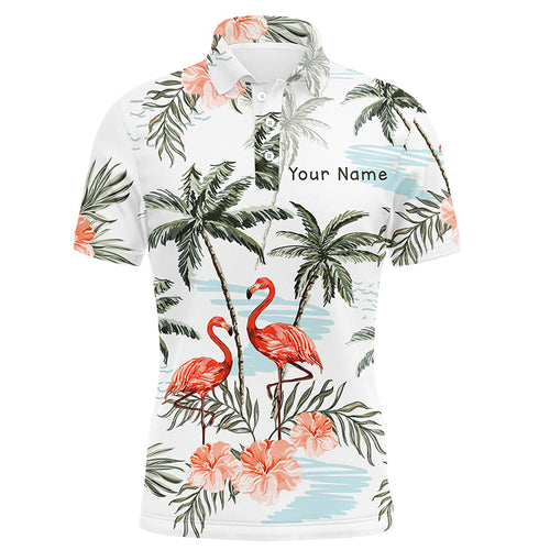 Flamingo tropical palm tree Mens golf polos shirts custom golf shirts for men, personalized golf gifts NQS6878