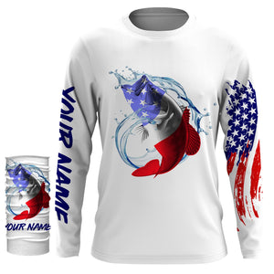 Largemouth bass fishing American flag patriotic Custom Name UV protection UPF 30+ fishing jersey NQS2972