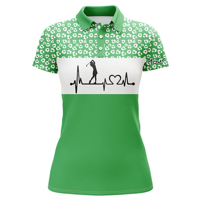 Womens golf polo shirt golf heartbeat custom name leopard pattern golf shirt, womens golf gift ideas NQS4959
