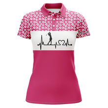 Load image into Gallery viewer, Womens golf polo shirt golf heartbeat custom name leopard pattern golf shirt, womens golf gift ideas NQS4959