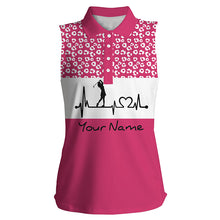 Load image into Gallery viewer, Women&#39;s sleeveless golf polo shirt golf heartbeat custom name leopard pattern golf shirt, golf gifts NQS4959