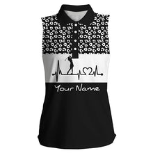Load image into Gallery viewer, Women&#39;s sleeveless golf polo shirt golf heartbeat custom name leopard pattern golf shirt, golf gifts NQS4959