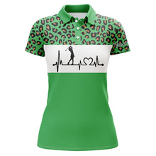 Load image into Gallery viewer, Womens golf polo shirt golf heartbeat custom name leopard golf shirt, golfing gifts for women NQS4960
