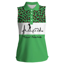 Load image into Gallery viewer, Women&#39;s sleeveless golf polo shirt  golf heartbeat custom leopard golf shirt, golfing gifts for women NQS4960