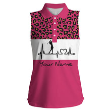 Load image into Gallery viewer, Women&#39;s sleeveless golf polo shirt  golf heartbeat custom leopard golf shirt, golfing gifts for women NQS4960