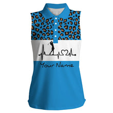 Load image into Gallery viewer, Women&#39;s sleeveless golf polo shirt  golf heartbeat custom leopard golf shirt, golfing gifts for women NQS4960