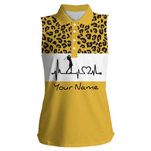 Load image into Gallery viewer, Women&#39;s sleeveless golf polo shirt  golf heartbeat custom leopard golf shirt, golfing gifts for women NQS4960