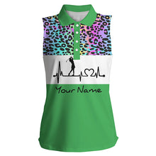 Load image into Gallery viewer, Women&#39;s sleeveless golf polo shirt custom rainbow gradient leopard golf heartbeat, golfing gifts NQS4961