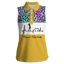 Load image into Gallery viewer, Women&#39;s sleeveless golf polo shirt custom rainbow gradient leopard golf heartbeat, golfing gifts NQS4961