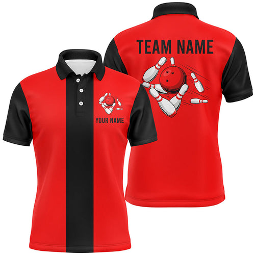 Personalized Red Black Retro Bowling Polo Shirts For Men custom vintage bowling team jerseys NQS6881