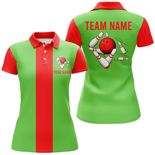 Personalized Red Green Christmas Bowling Polo shirt For women custom vintage bowling team jerseys NQS6882