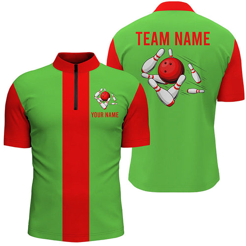 Personalized Red Green Christmas Bowling Quarter Zip shirt For Men custom vintage bowling team jerseys NQS6882