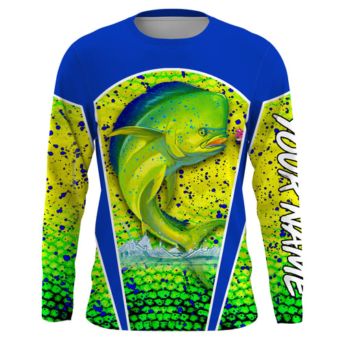 Mahi mahi fishing green scales blue sea saltwater fishing Custom Name UV sun protection fishing jersey NQS3788