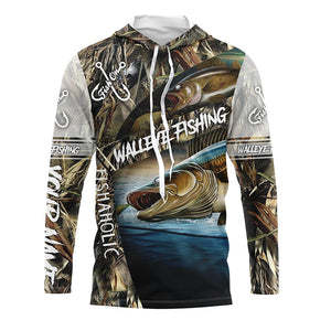 Walleye Fishing camo Customize name long sleeves UPF 30+, fishing performance shirt NQS929