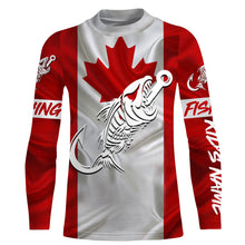 Load image into Gallery viewer, Customized Canada long sleeve fishing shirts Canada Flag Fish hook skull performance fishing shirts NQS3324