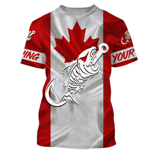 Customized Canada long sleeve fishing shirts Canada Flag Fish hook skull performance fishing shirts NQS3324