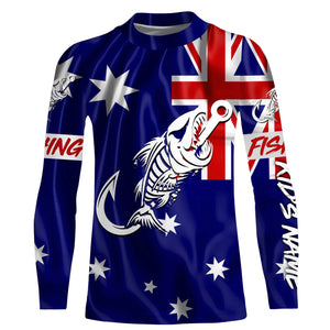 Customized Australian long sleeve fishing shirts Australian Flag Fish hook skull performance shirts NQS3325