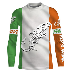 Customized Ireland long sleeve fishing shirts Ireland Flag Fish hook skull performance shirts NQS3326