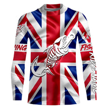 Load image into Gallery viewer, Customized UK long sleeve fishing shirts United Kingdom Flag Fish hook skull performance shirts NQS3327