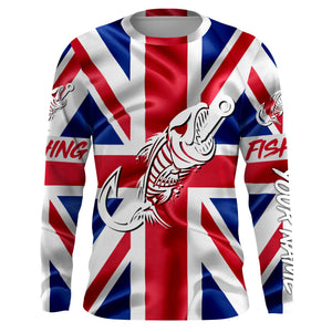 Customized UK long sleeve fishing shirts United Kingdom Flag Fish hook skull performance shirts NQS3327