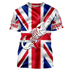 Customized UK long sleeve fishing shirts United Kingdom Flag Fish hook skull performance shirts NQS3327