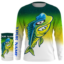 Load image into Gallery viewer, Funny Mahi mahi skeleton green scales Custom Name sun protection long sleeve hooded fishing jersey NQS3790