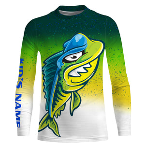 Funny Mahi mahi skeleton green scales Custom Name sun protection long sleeve hooded fishing jersey NQS3790