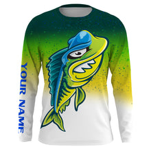 Load image into Gallery viewer, Funny Mahi mahi skeleton green scales Custom Name sun protection long sleeve hooded fishing jersey NQS3790