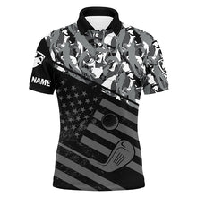 Load image into Gallery viewer, Mens golf polo shirt black American flag patriotic gray camo polo custom name golfing gifts NQS4756