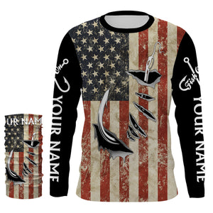 US Fishing 3D Fish Hook American Flag patriotic fish on UV protection customize long sleeves fishing apparel NQS1343