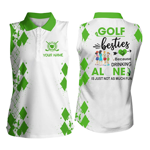 Womens sleeveless polo shirt custom golf besties drinking alone is just not as much fun| Multicolor NQS5305