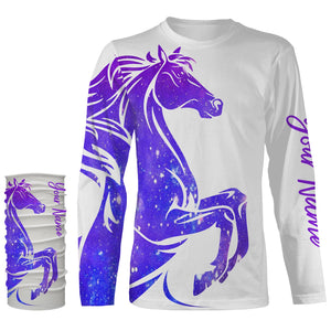 Love Horse purple galaxy Custom All over print Shirts, personalized horse shirt for girl, gift for horse lovers - NQS2689