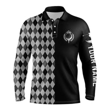 Load image into Gallery viewer, Personalized Golf Polo Shirts for Men Black pattern golf upf shirts, gifts for golf lovers NQS3337