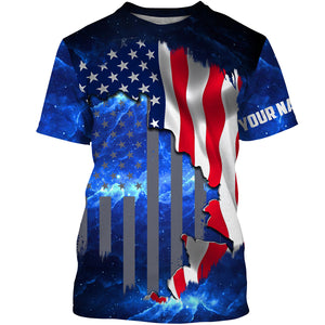 American Flag Universe patriotic Custom name All over print shirts - personalized fishing gift for men, women and kid - NQS496