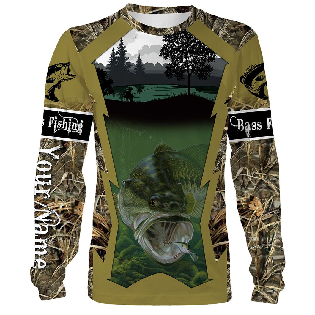 Largemouth Bass Fishing Customize Name Camo 3D All Over Printed Shirts Personalized Gift For Adult And Kid NQS502