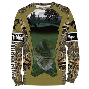 Largemouth Bass Fishing Customize Name Camo 3D All Over Printed Shirts Personalized Gift For Adult And Kid NQS502