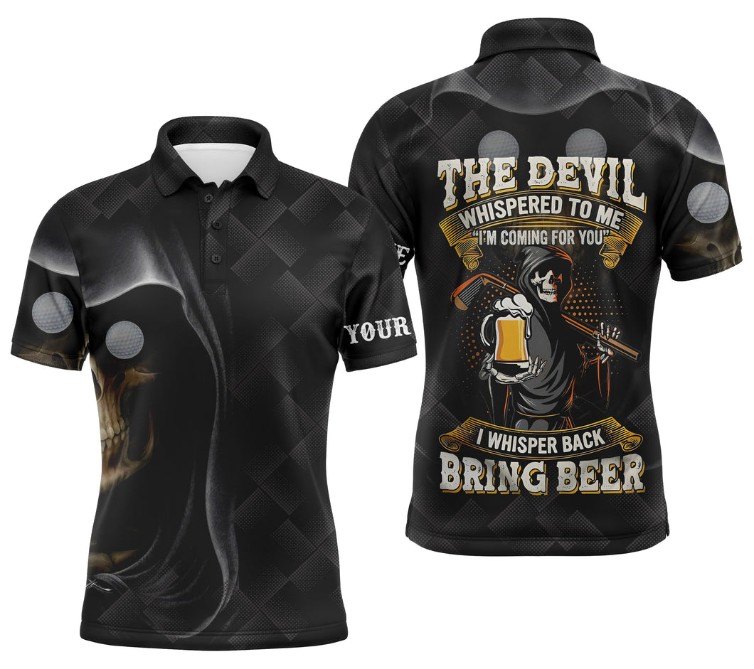 Black golf skull reaper Men golf polo shirts custom name the devil whispered to me, golf beer shirt NQS4418