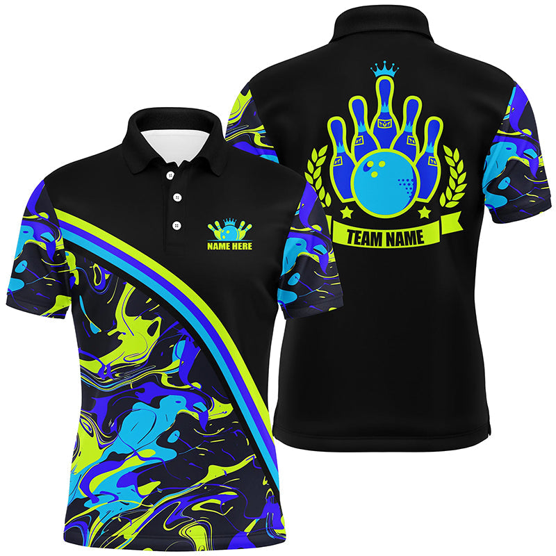 Mens Bowling polo shirts Custom green and blue bowling camo pattern black bowling Team league Jerseys NQS7333