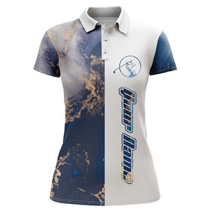 Womens golf polo shirt blue pattern custom name blue white golf shirt, Golfer gifts NQS3967