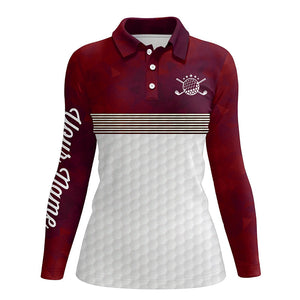 Red and white Womens golf polo shirts custom name ladies golf shirts, personalized golf gifts NQS6450