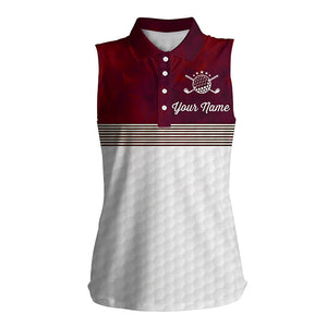 Red and white Women sleeveless polo shirt custom name ladies golf shirts, personalized golf gifts NQS6450