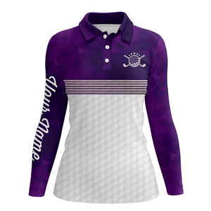 Purple and white Womens golf polo shirts custom name ladies golf shirts, personalized golf gifts NQS6452