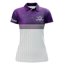 Load image into Gallery viewer, Purple and white Womens golf polo shirts custom name ladies golf shirts, personalized golf gifts NQS6452