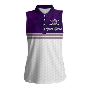 Purple and white Women sleeveless polo shirt custom name ladies golf shirts, personalized golf gifts NQS6452