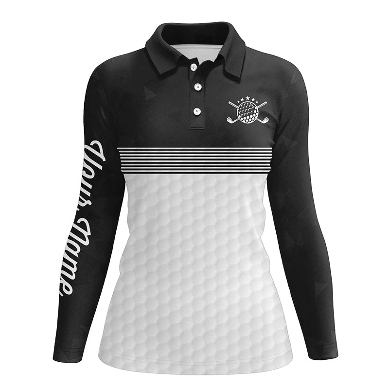 Black and white Womens golf polo shirts custom name ladies golf shirts, personalized golf gifts NQS6453