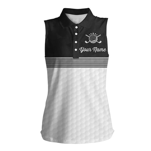 Black and white Women sleeveless polo shirt custom name ladies golf shirts, personalized golf gifts NQS6453