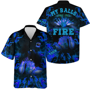 Blue Flame bowling shirts custom my balls are on fire Hawaiian Shirt for men, button up bowling shirts NQS6457