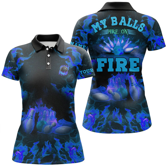 Blue Flame bowling shirt custom my balls are on fire bowling polo shirts for women, bowling jersey NQS6457