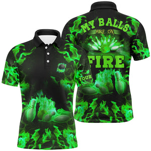 Green Flame bowling shirt custom my balls are on fire bowling polo shirts for men, bowling jerseys NQS6458