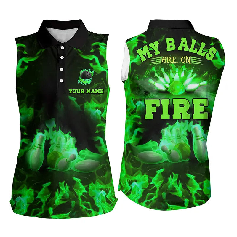 Flame Bowling Shirt Custom Name My Balls Are On Fire Bowling Polo